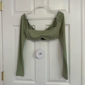 Princess Polly Becca long sleeve crop top in sage.